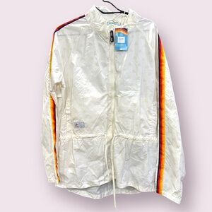 Aldi Gear Windbreaker Women’s Large  Jacket Full Zip White Striped